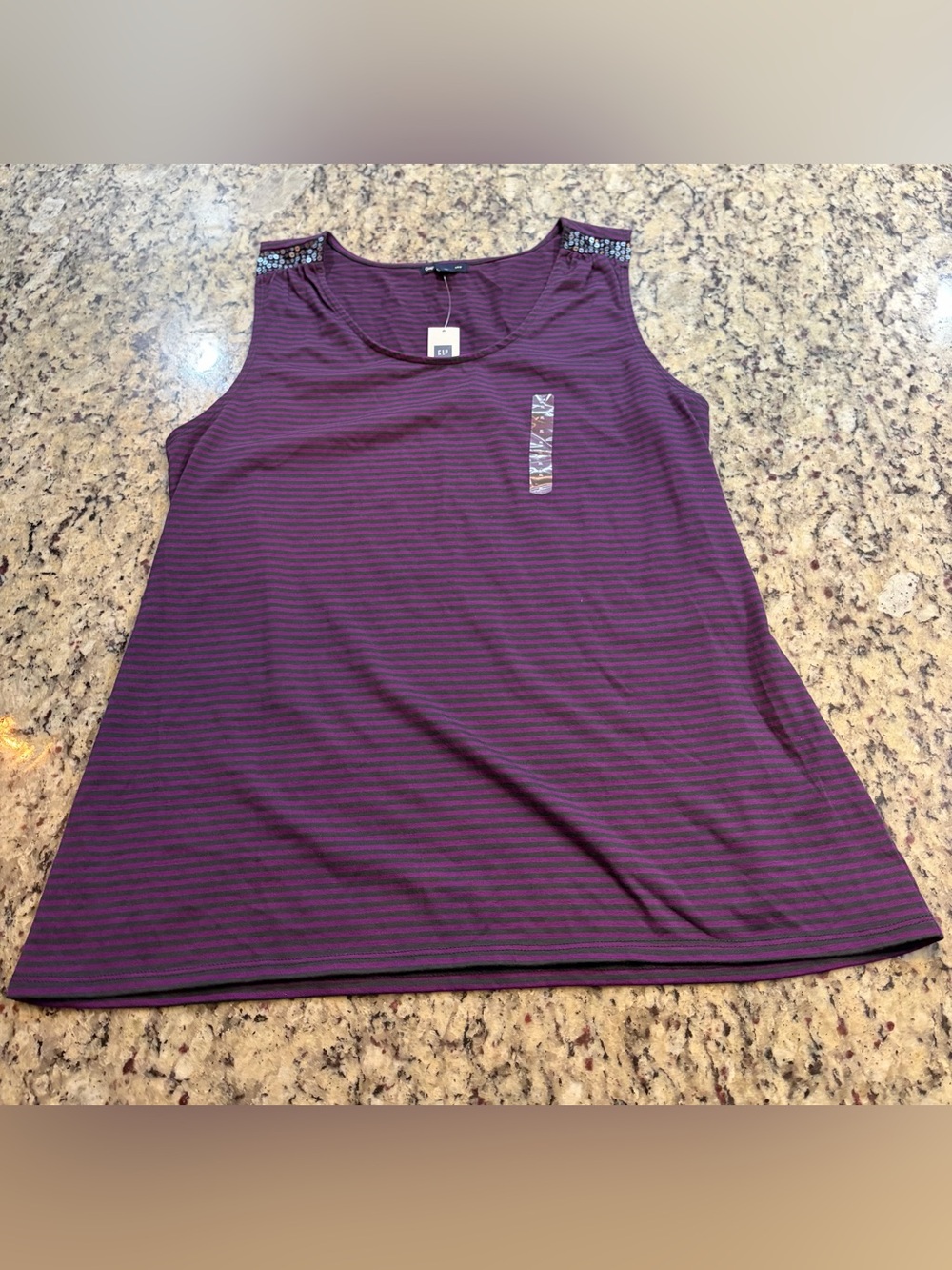 GAP Purple Striped Tank with Shoulder Sequin Detail